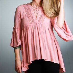 Medium Left. Pink boho chic top. Loose fitted.